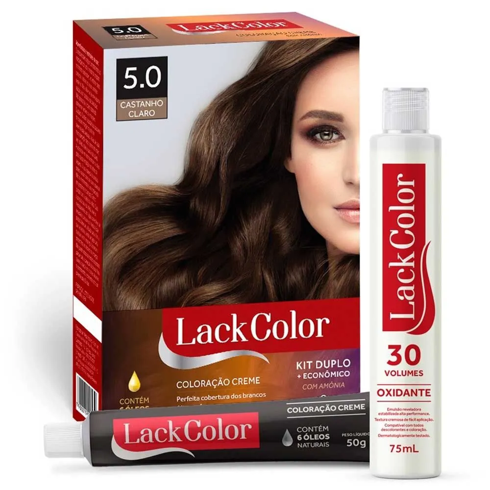 Kit Tintura Creme 5.0 Castanho Claro Lack Color