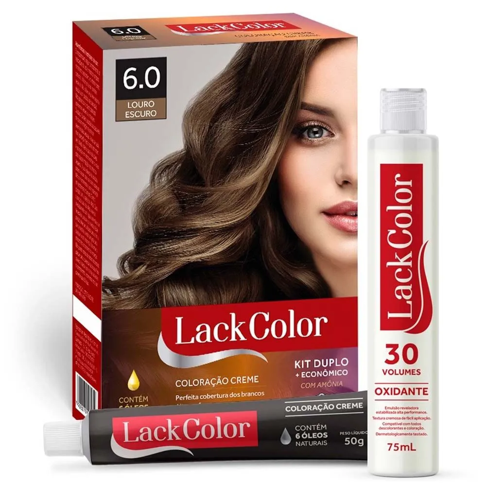 Kit Tintura Creme 6.0 Louro Escuro Lack Color