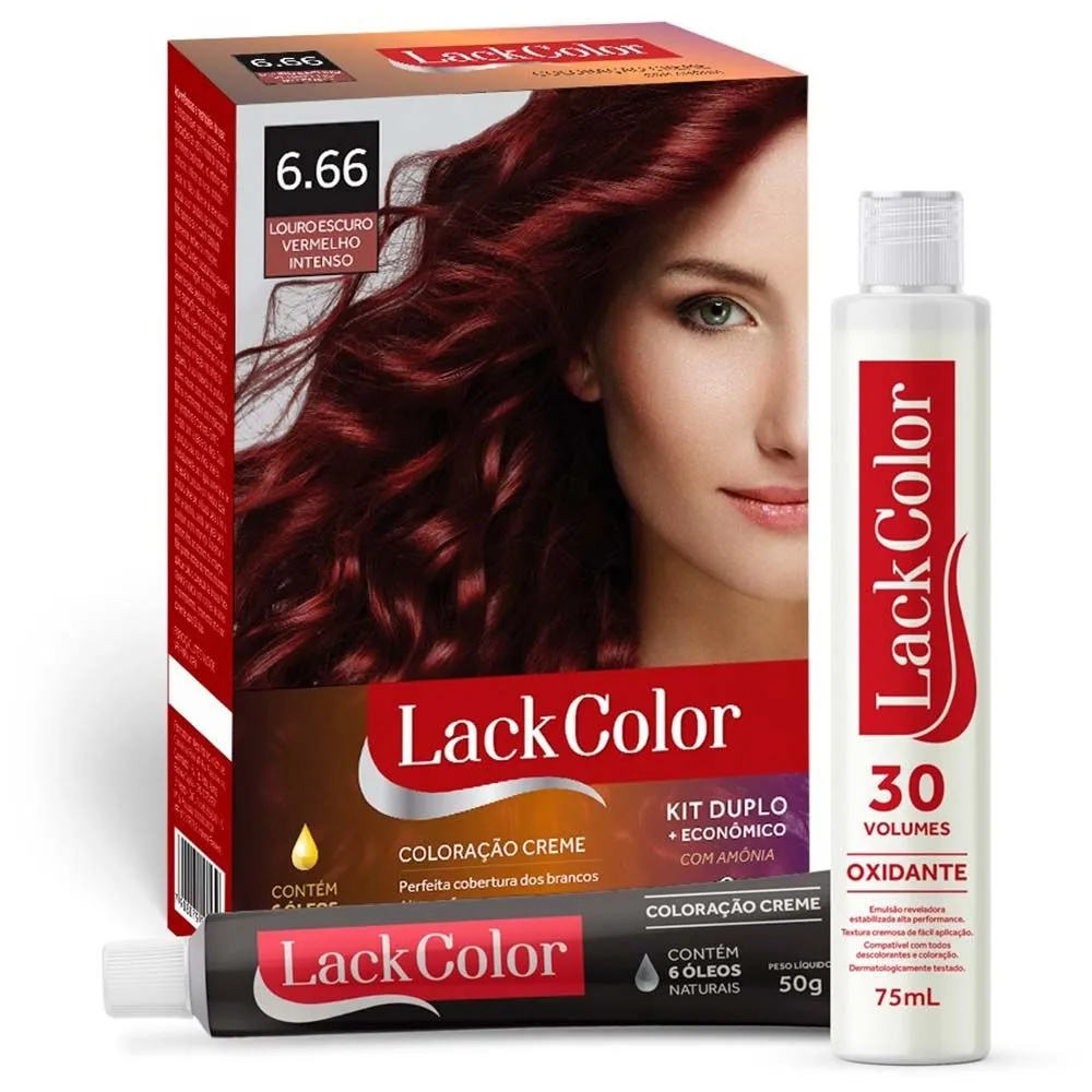 Kit Tintura Creme 6.66 Louro Escuro Vermelho Intenso Lack Color