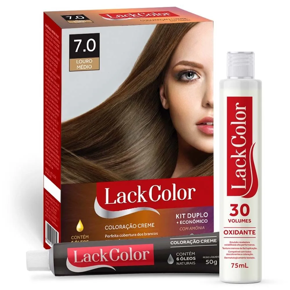 Kit Tintura Creme 7.0 Louro Médio Lack Color