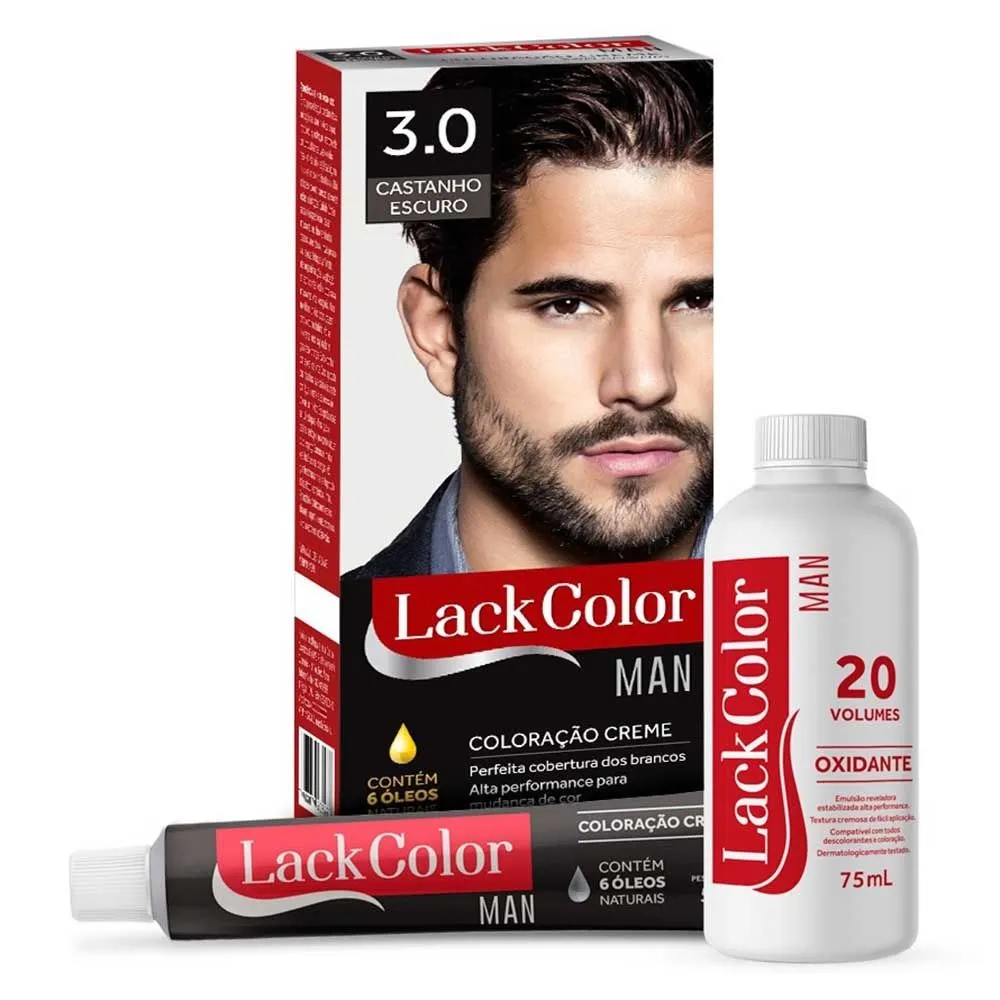 Kit Tintura Creme Man 3.0 Castanho Escuro Lack Color