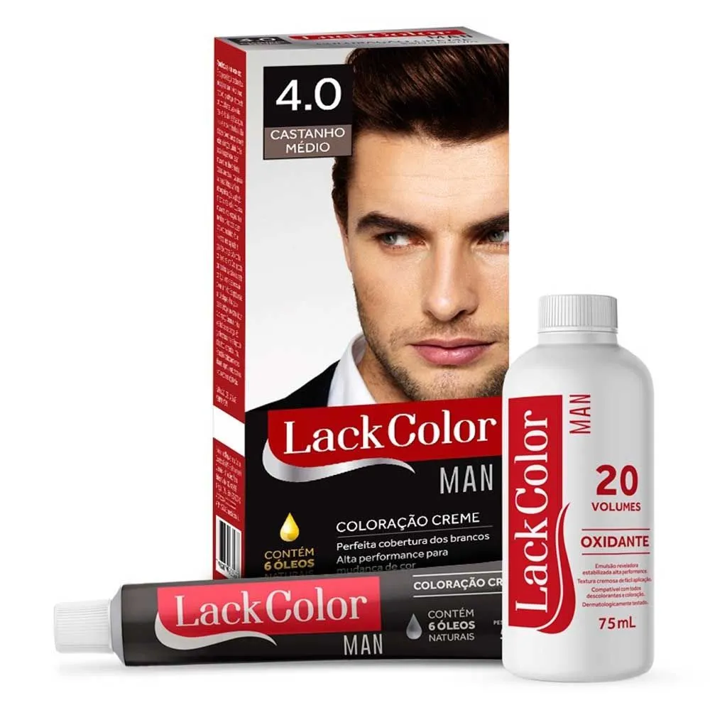 Kit Tintura Creme Man 4.0 Castanho Médio Lack Color