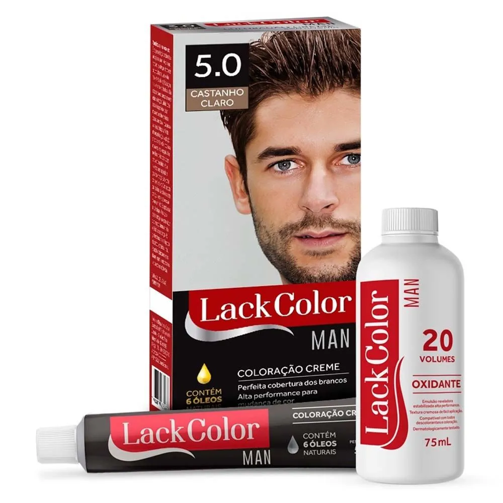 Kit Tintura Creme Man 5.0 Castanho Claro Lack Color
