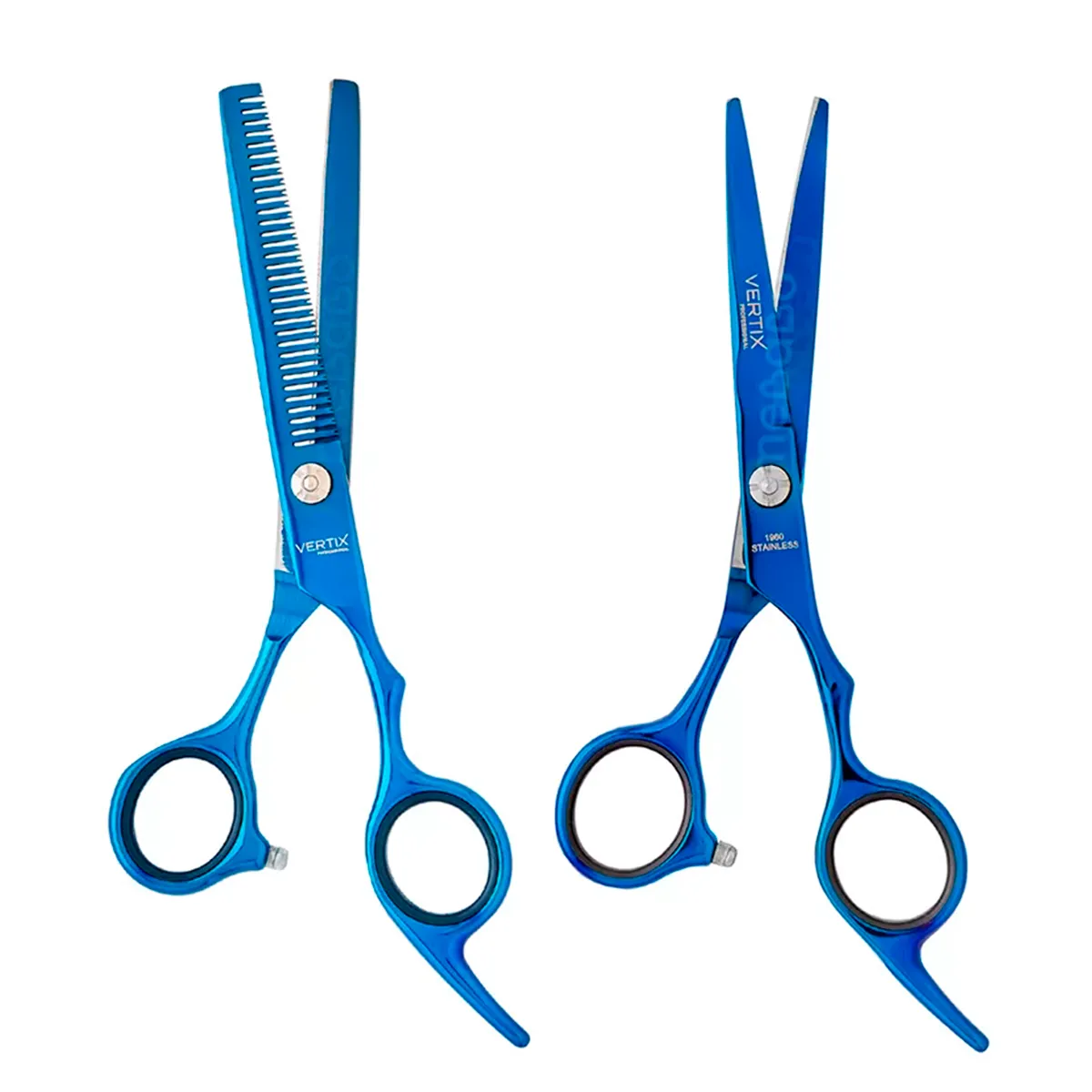 Kit Tesoura Vertix Blue Fio Navalha + Desbaste 6.0 Polegadas