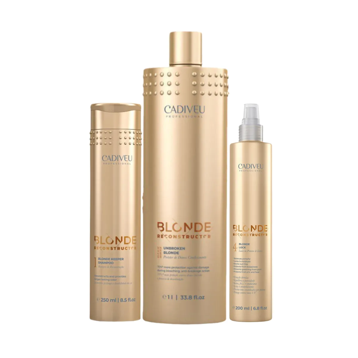 Cadiveu Blonde Reconstructor Shampoo + Cond 1L + Leave-in