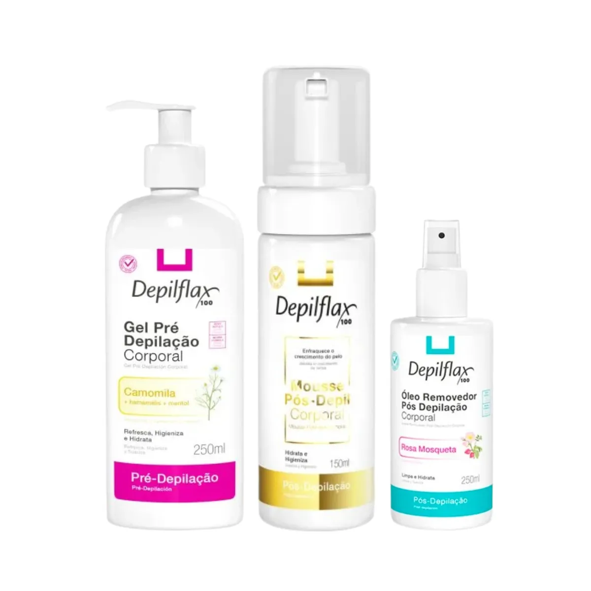 Depilflax Gel Pré Pil 250ml + Óleo 250ml + Mousse 150ml | By Linda