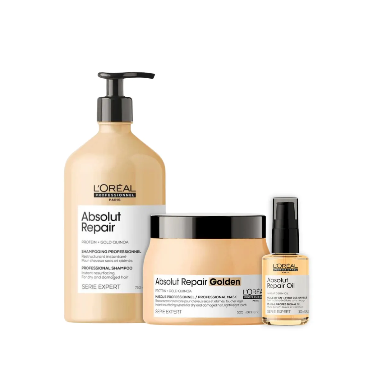 Loreal Abs Repair Gold Sh 750ml + Masc Light 500ml + Oleo 30ml