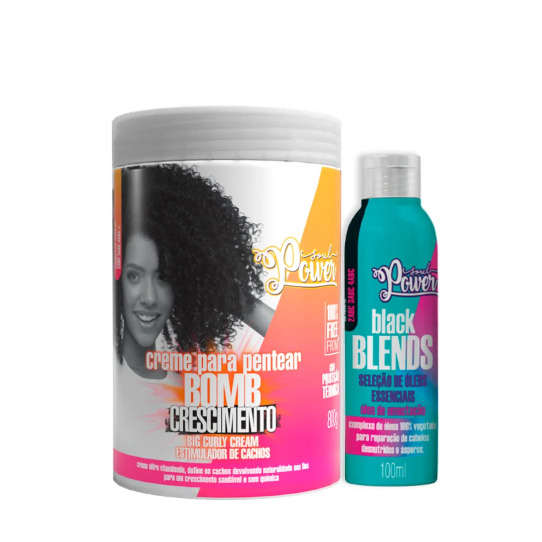 Soul Power Bomb Crescimento Creme Pentear 800ml + Blends Óleo