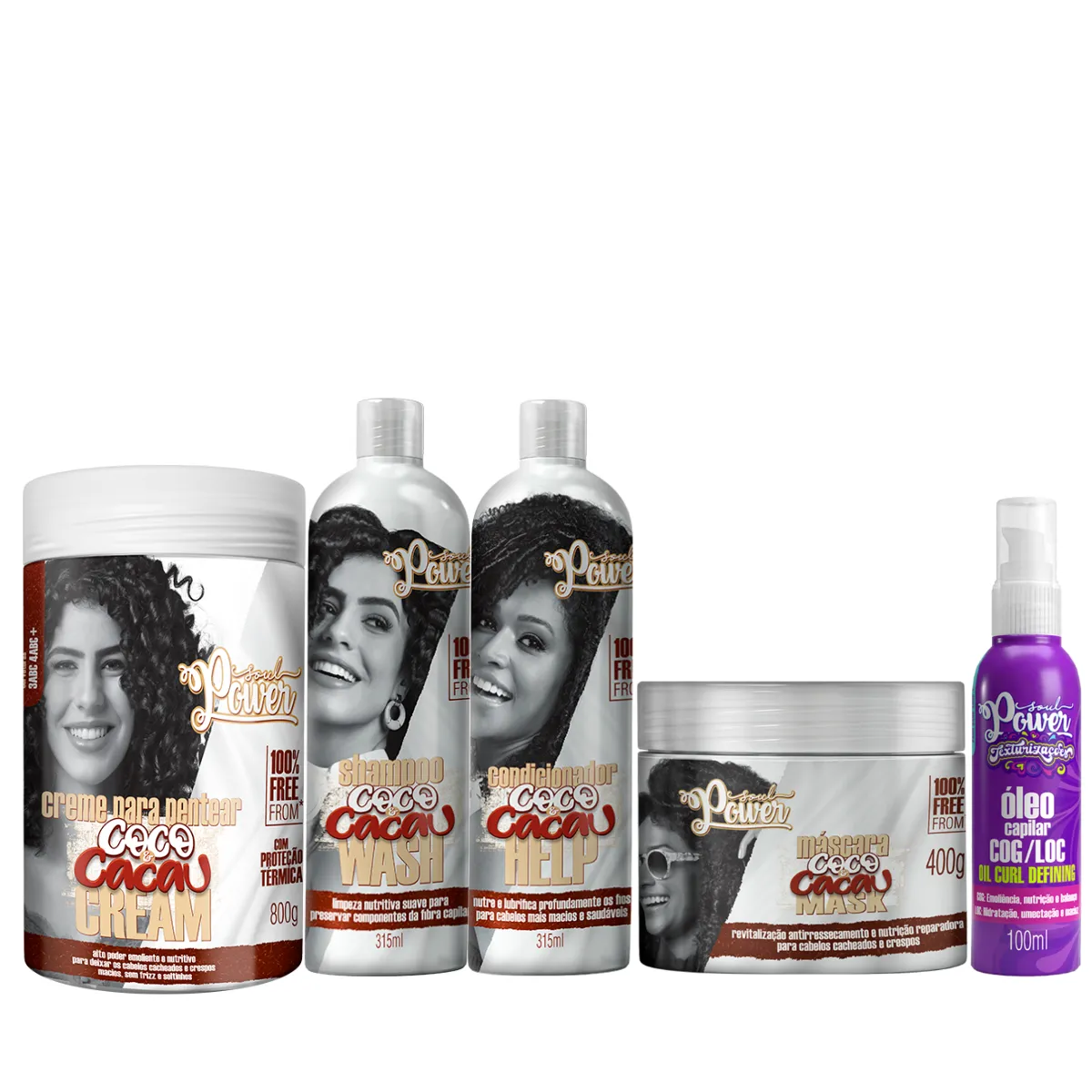 Soul Power Coco e Cacau Completo + Creme p/ Pentear 800ml + Texturizações Óleo