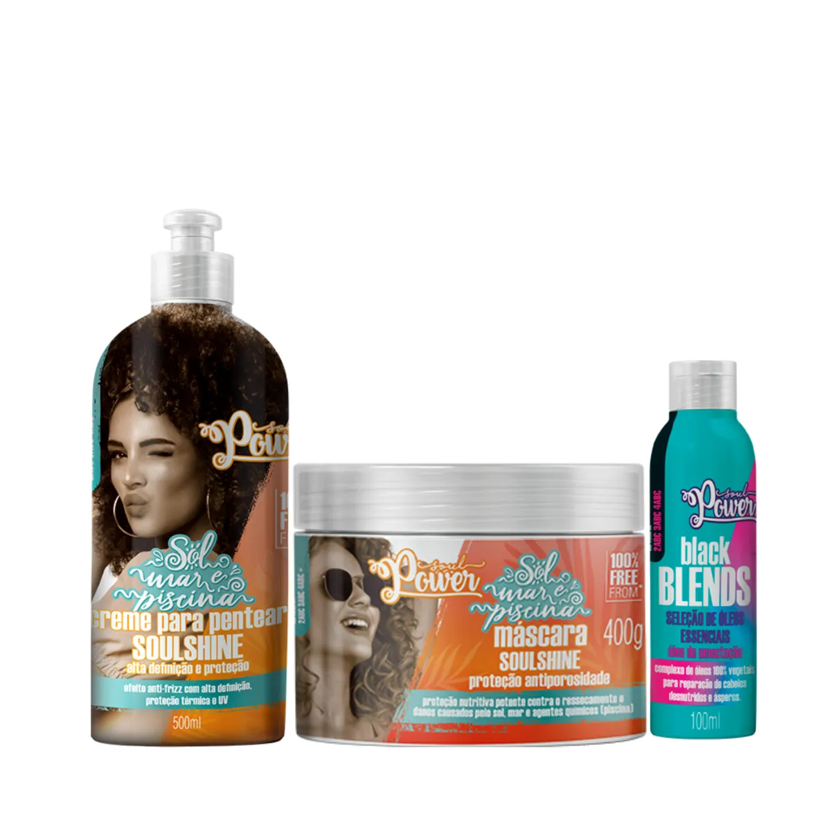 Soul Power Soulshine Mascara + Creme Pentear 500ml + Blends Óleo