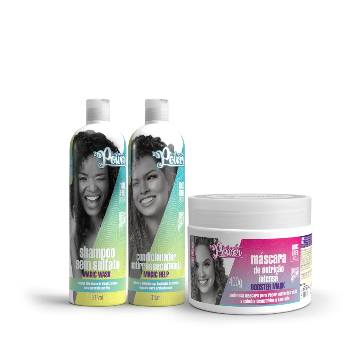 Soul Power Magic Curly Styling Shampoo + Condicionador + Mascara
