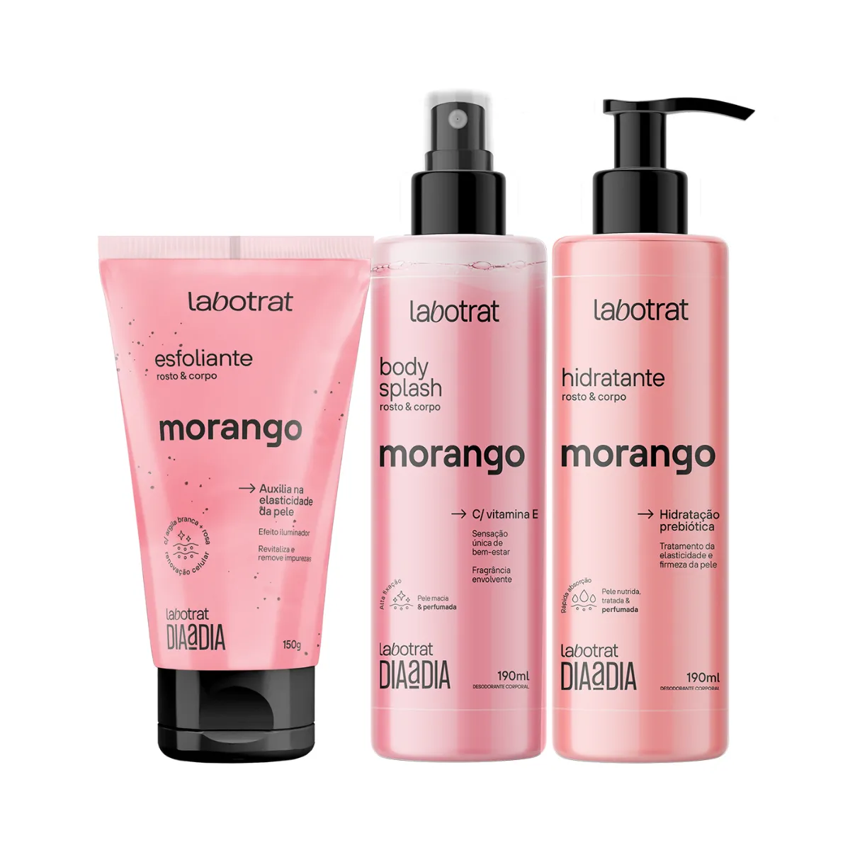 Kit Dia a Dia Morango Esfoliante 150ml + Body Splash + Hidratante