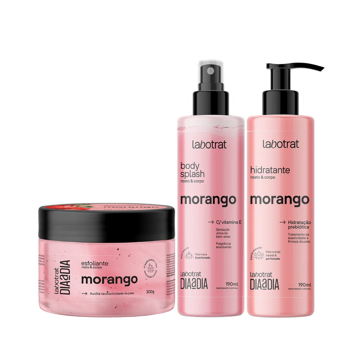 Kit Dia a Dia Morango Esfoliante 300ml + Body Splash + Hidratante