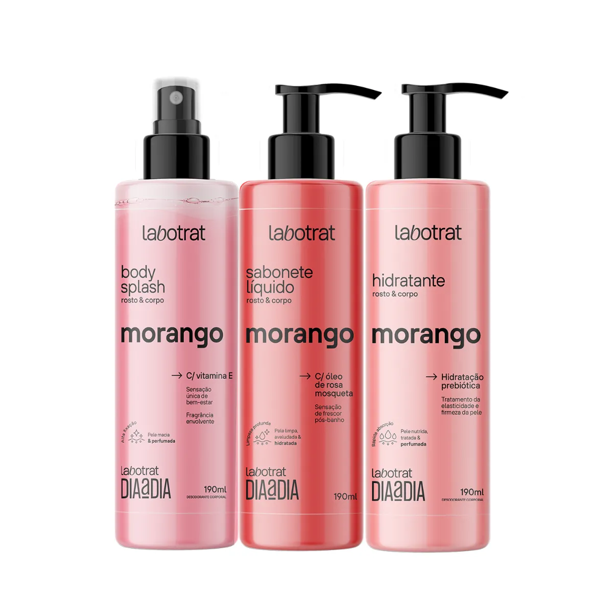 Kit Dia a Dia Morango Body Splash + Hidratante + Sabonete