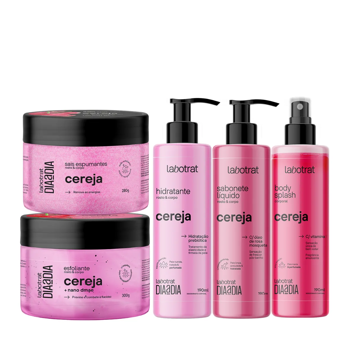 LabotratCereja Esfoliante 300ml + Hidratante + Sabonete + Sais + Body Splash