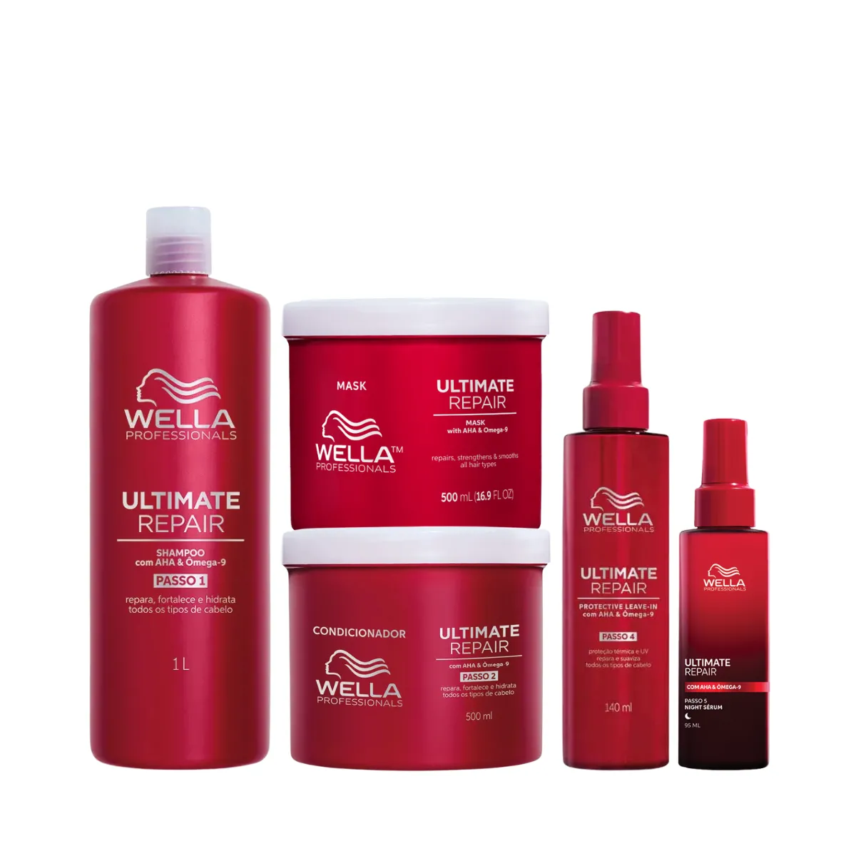 Kit Pro Ultimate Repair Sh 1000ml + Cond 500ml + Masc 500ml + Sérum Night 95ml + Leave-in 140ml | By Linda