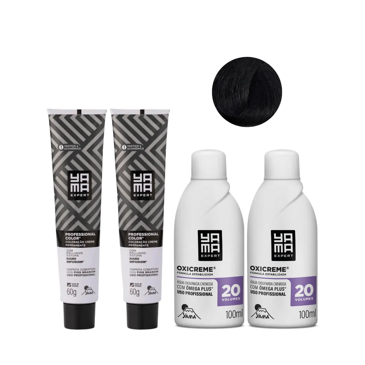 Yamá Color Nano Infusion 1.0 Preto  + OX 20V 100ml - 2 Unidades Cada | By Linda