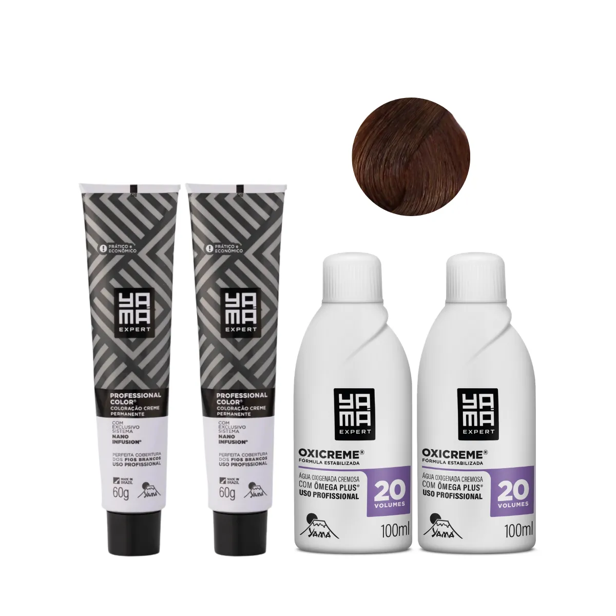 Yamá Color Nano Infusion 5.17 Castanho Claro Acinzentado Marrom  + OX 20V 100ml - 2 Unidades Cada | By Linda