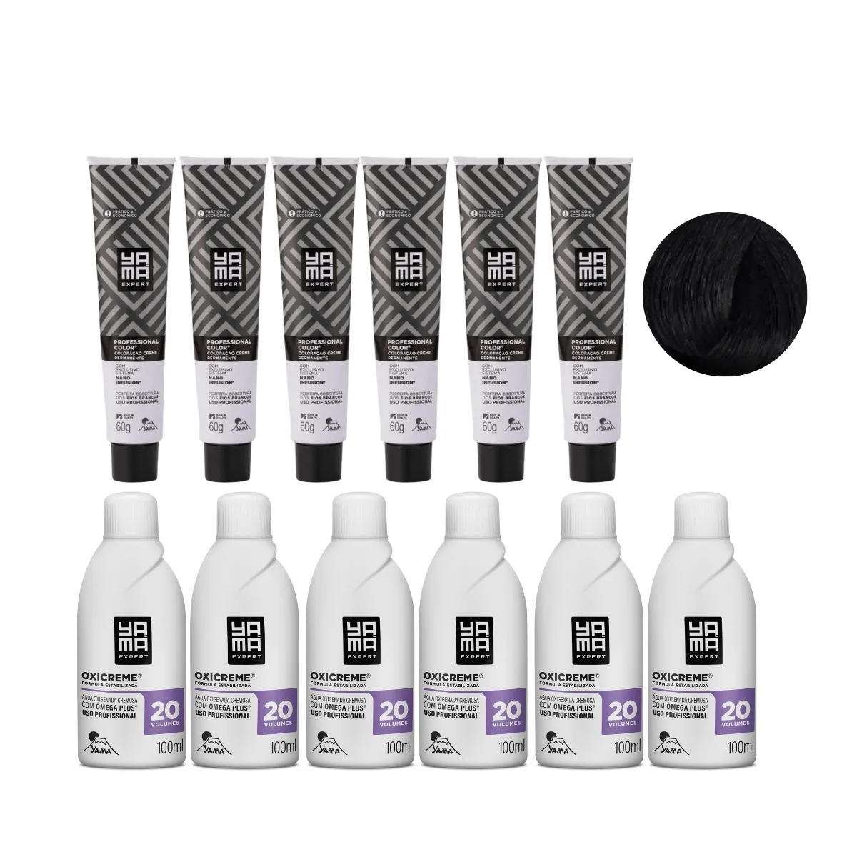 Yamá Color Nano Infusion 1.0 Preto  + OX 20V 100ml - 6 Unidades Cada | By Linda