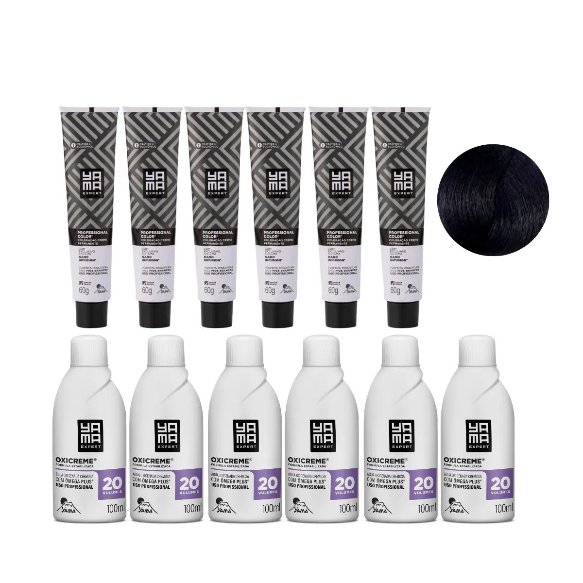 Yamá Color Nano Infusion 1.1 Preto Azulado  + OX 20V 100ml - 6 Unidades Cada | By Linda