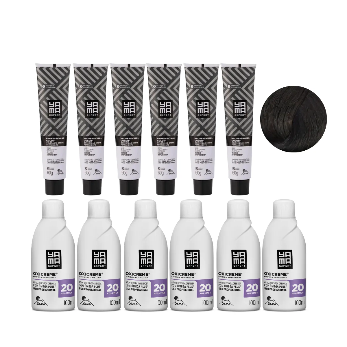 Yamá Color Nano Infusion 4.0 Castanho Médio  + OX 20V 100ml - 6 Unidades Cada | By Linda