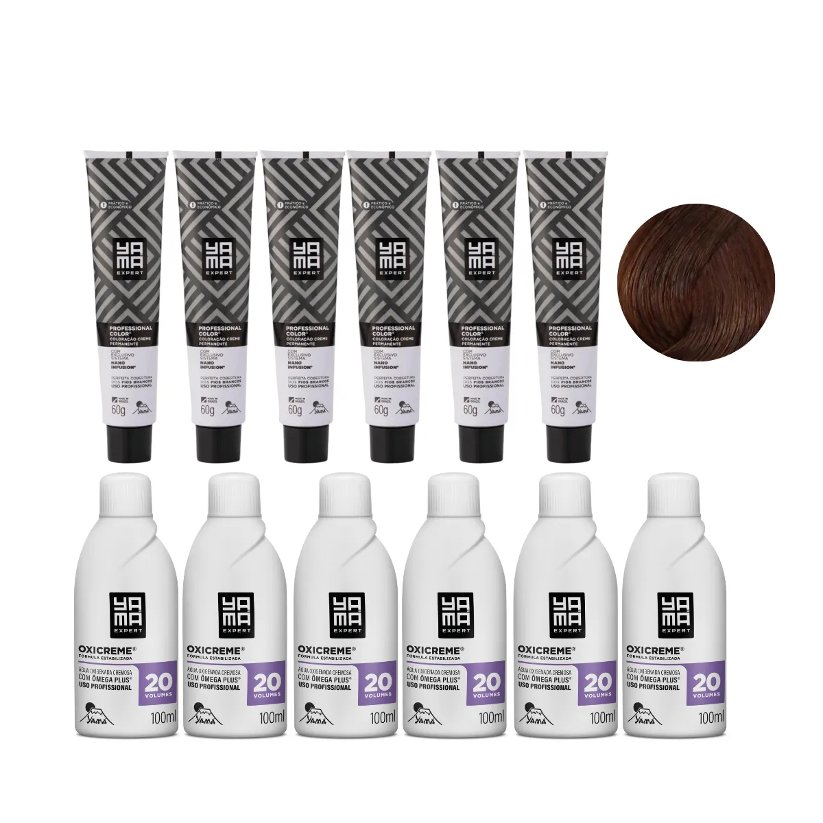Yamá Color Nano Infusion 5.17 Castanho Claro Acinzentado Marrom  + OX 20V 100ml - 6 Unidades Cada | By Linda