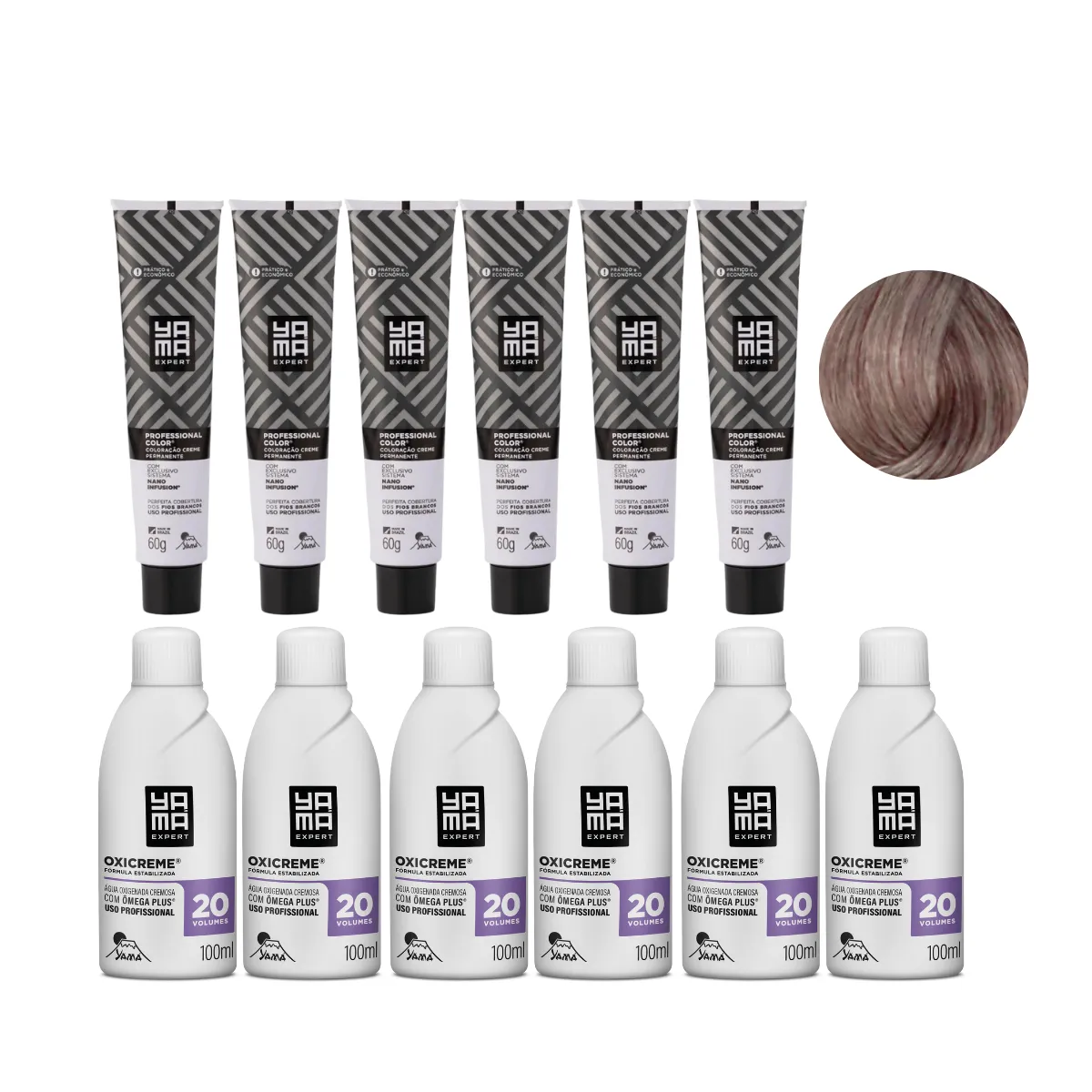 Yamá Color Nano Infusion 7.12 Loiro Médio Acinzentado Irizado  + OX 20V 100ml - 6 Unidades Cada | By Linda
