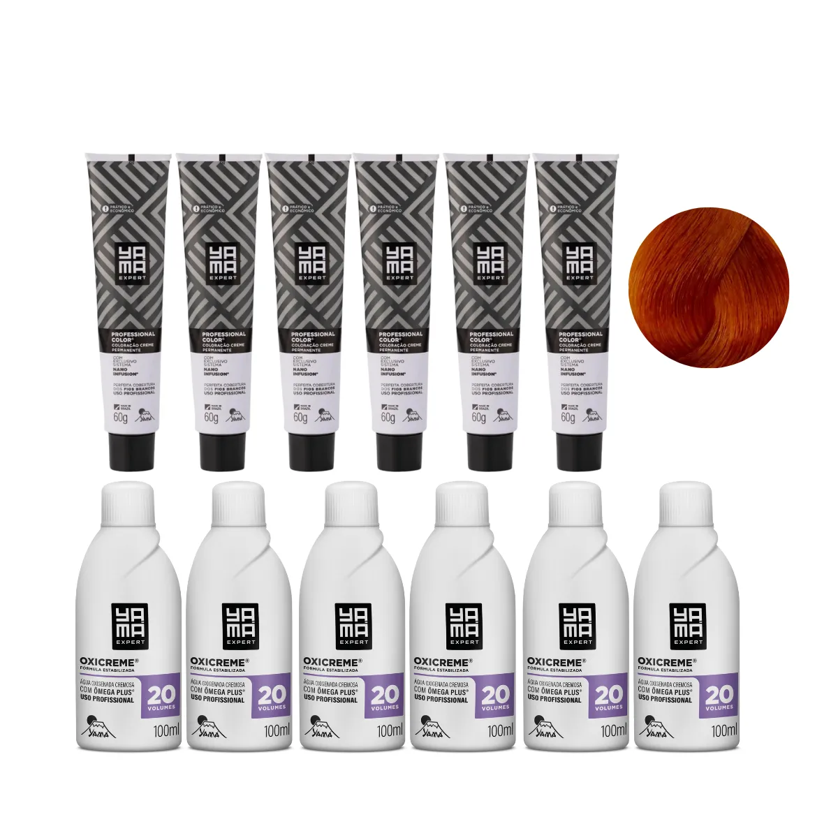 Yamá Color Nano Infusion 7.4 Loiro Médio Acobreado  + OX 20V 100ml - 6 Unidades Cada | By Linda