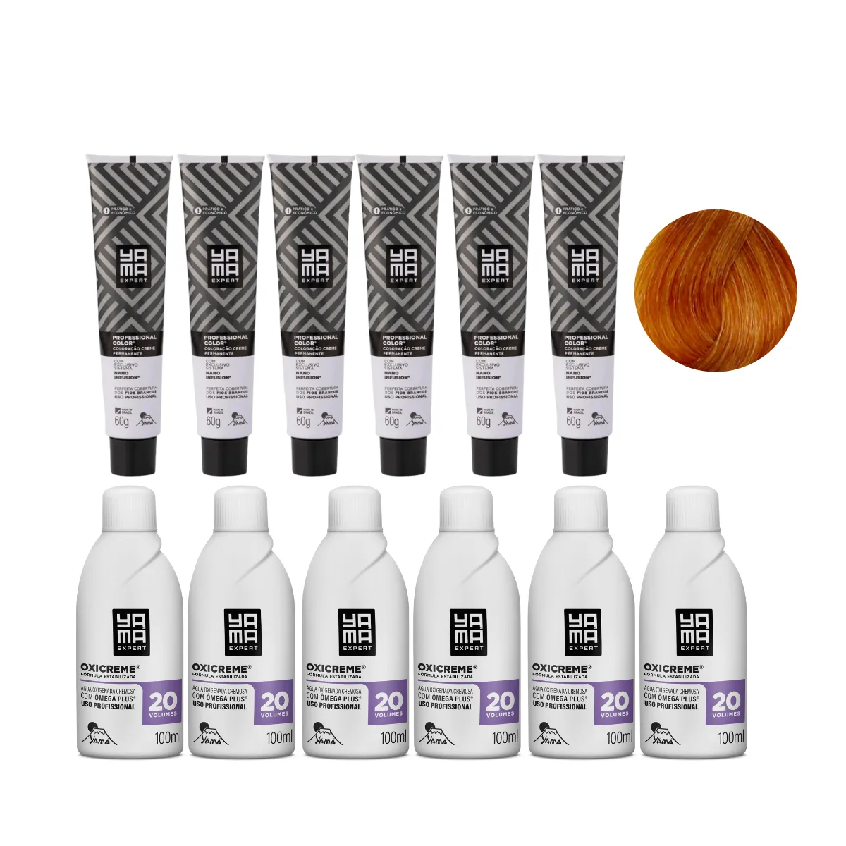 Yamá Color Nano Infusion 8.34 Loiro Claro Dourado Acobreado  + OX 20V 100ml - 6 Unidades Cada | By Linda