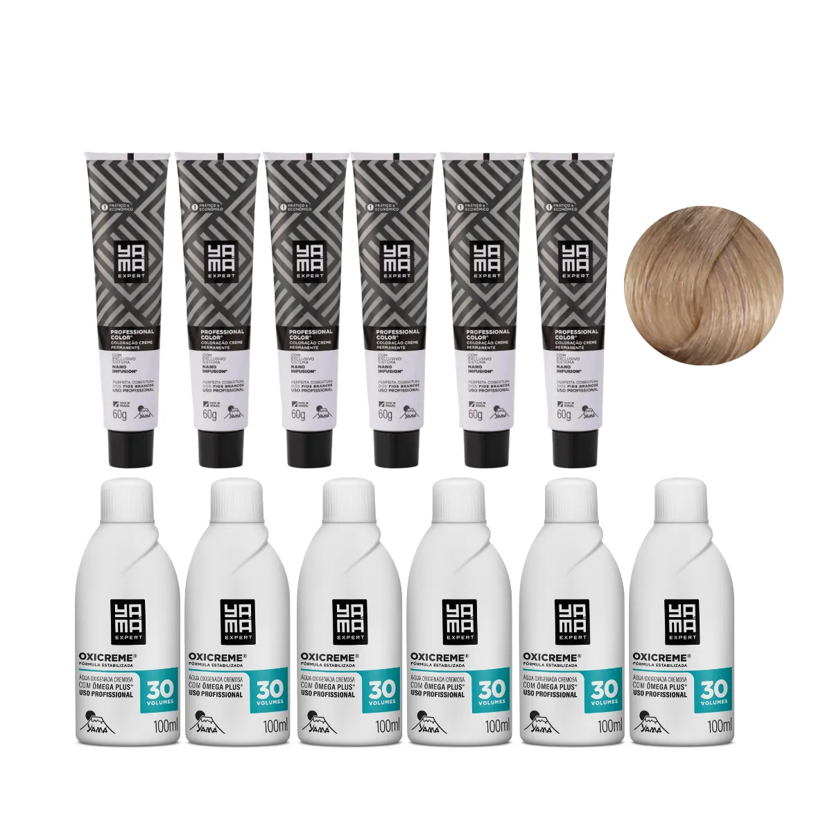 Yamá Color Nano Infusion 9.1 Loiro Muito Claro Acinzentado  + OX 30V 100ml - 6 Unidades Cada | By Linda