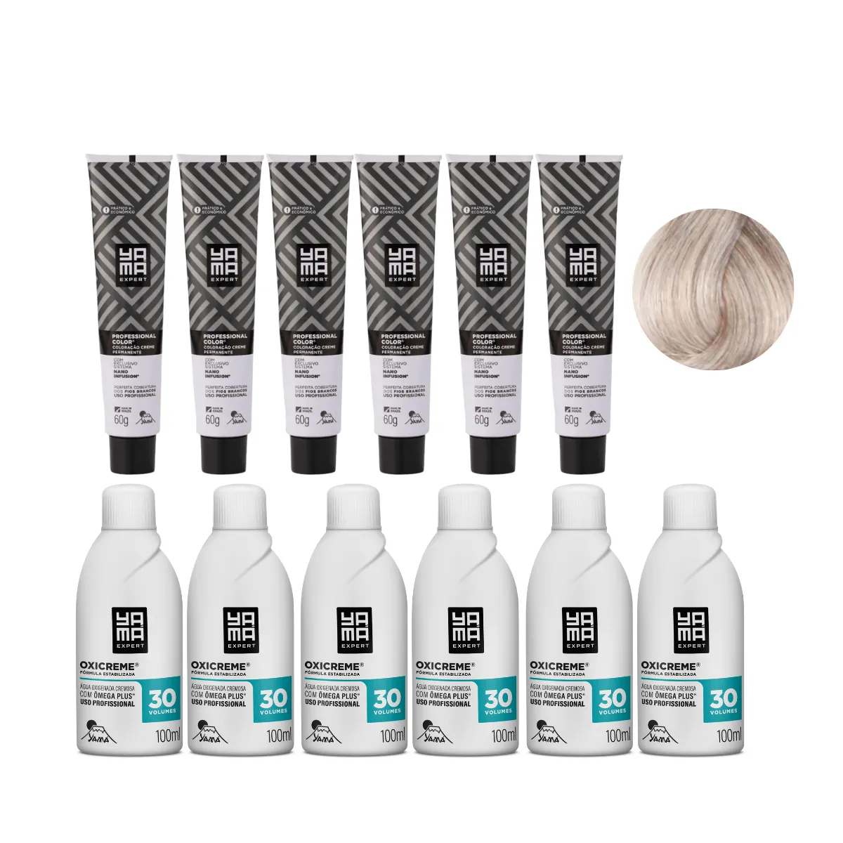Yamá Color Nano Infusion 9.12 Loiro Muito Claro Acinzentado Irisado + OX 30V 100ml - 6 Uni Cada | By Linda