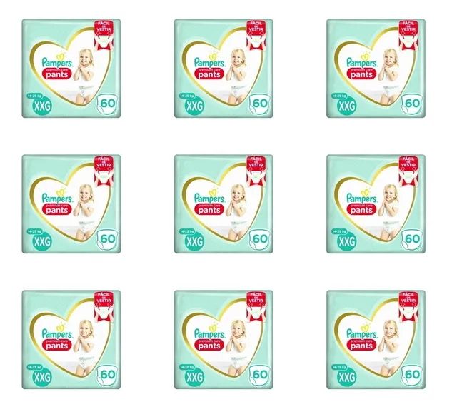 Kit 9 Fraldas Pampers Pc Pants Top Xxg c/60 Unidades