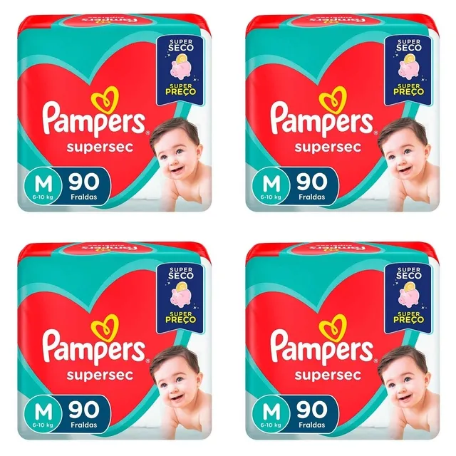 Kit 4 Fraldas Pampers S/Sec Giga M c/90 Unidades cada