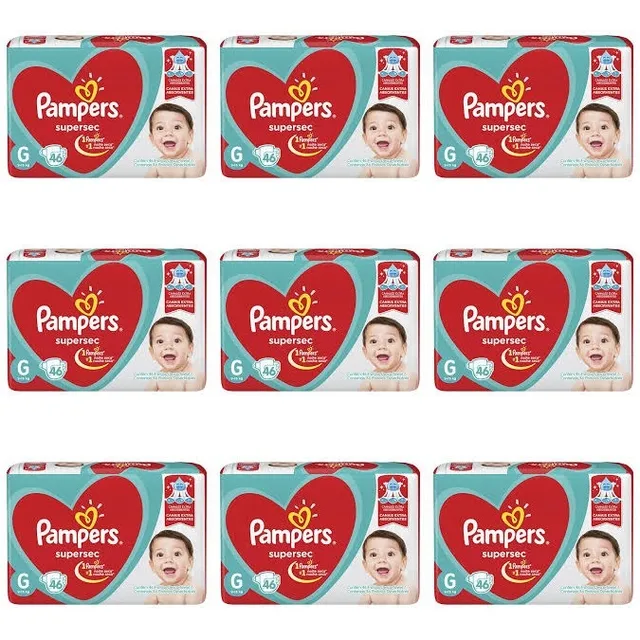 Kit 9 Fraldas Supersec ”G” Pampers c/46 Unidades cada