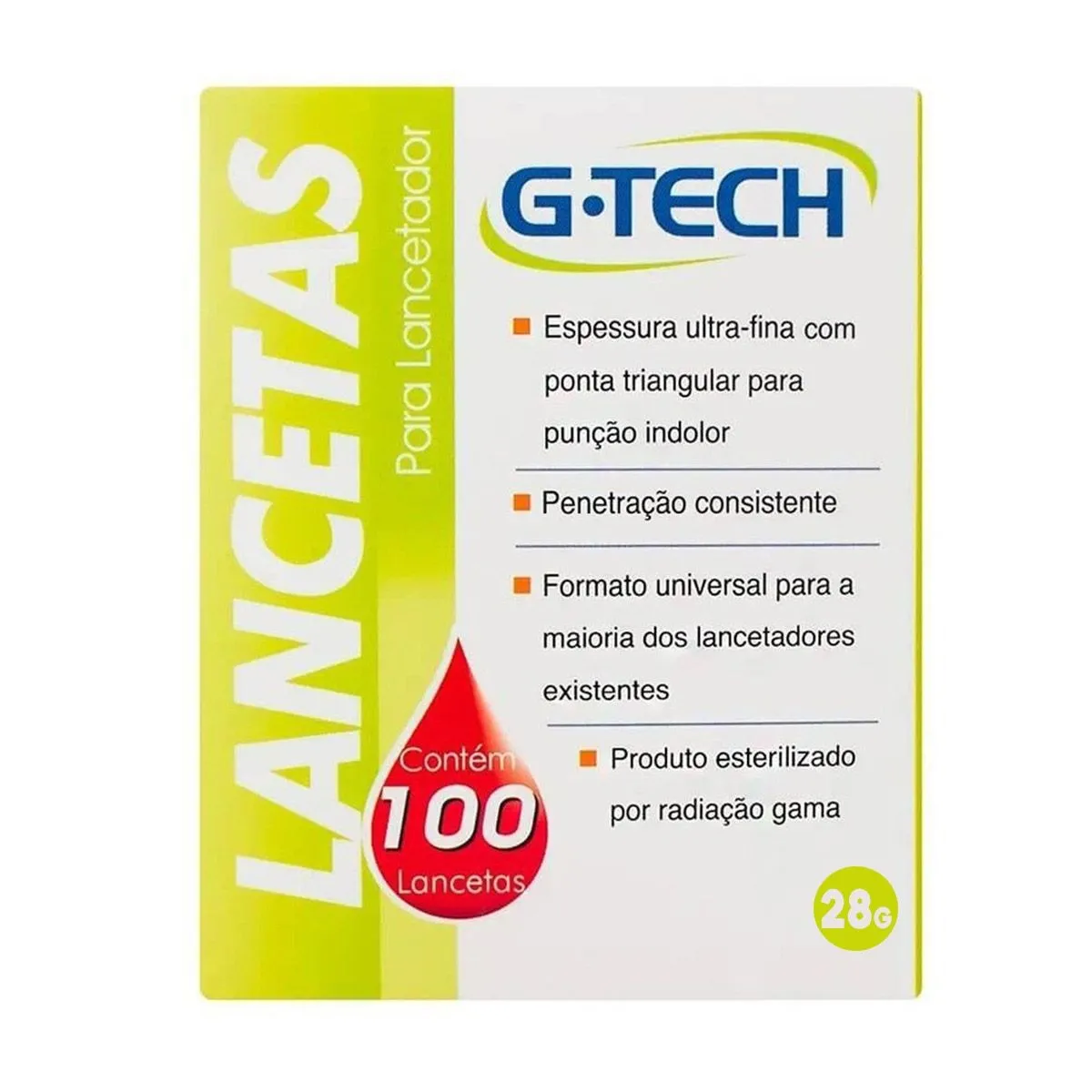 Lancetas Para Lancetador G-Tech 28g Com 100 Unidades