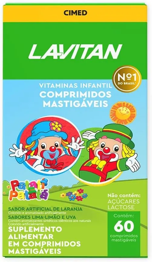 Lavitan Vitamina Infantil Patati Patatá Sabor Laranja/Limão com 60 Comprimidos Mastigáveis