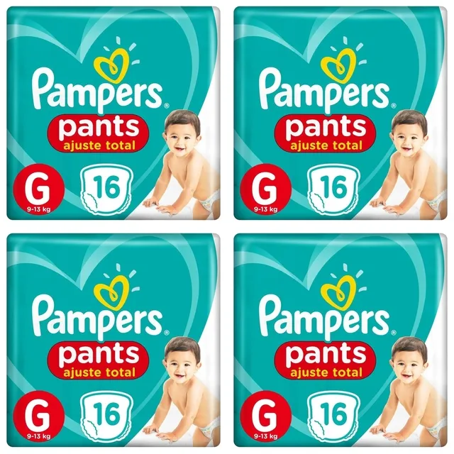 Kit 4 Fraldas Confortsec Pants ”G” Pampers Simples c/16 Unidades cada