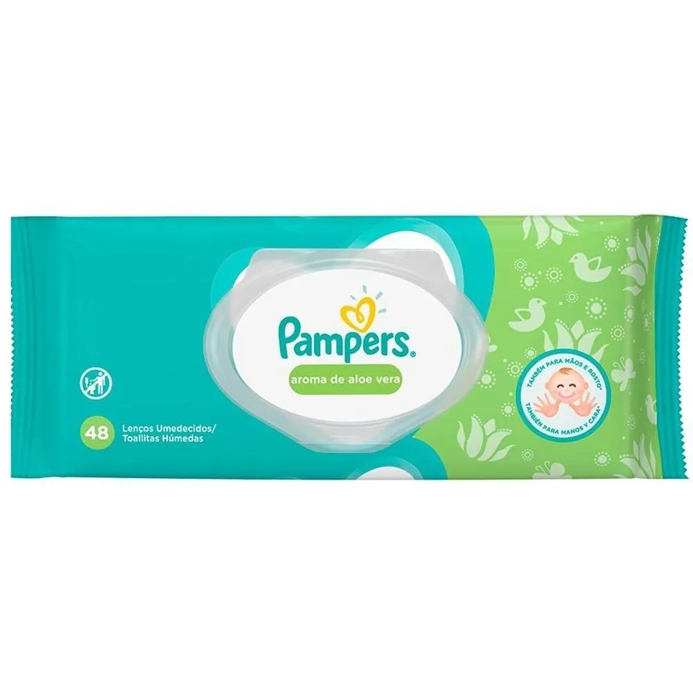 Lenços Umedecidos Pampers Aloe Vera com 48 unidades