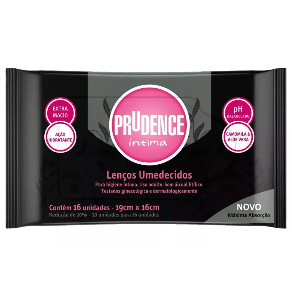 Lenços Umedecidos Prudence íntima Com 20 Un