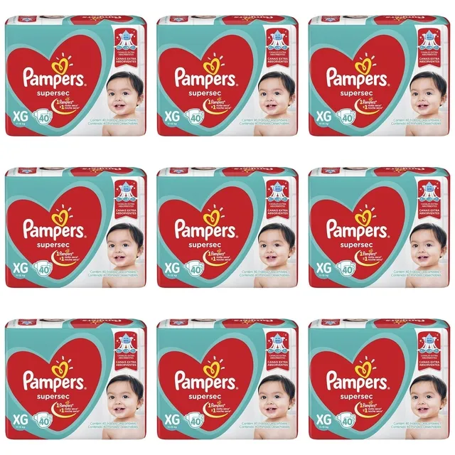 Kit 9 Fraldas Supersec ”Xg” Pampers Simples c/40 Unidades cada