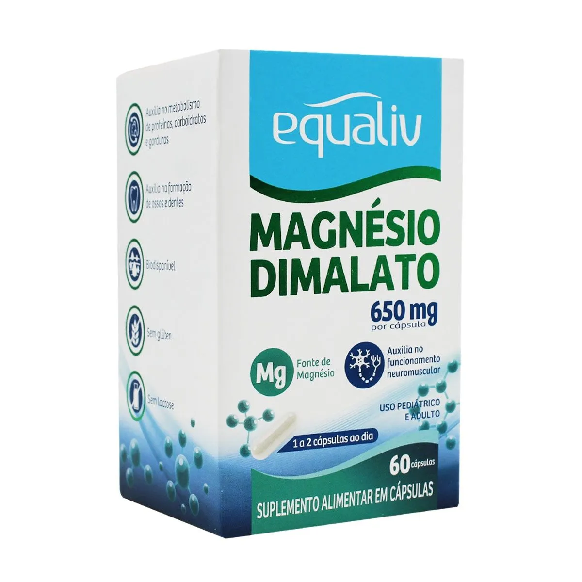 Magnésio Dimalato 650g com 60 Cápsulas Equaliv