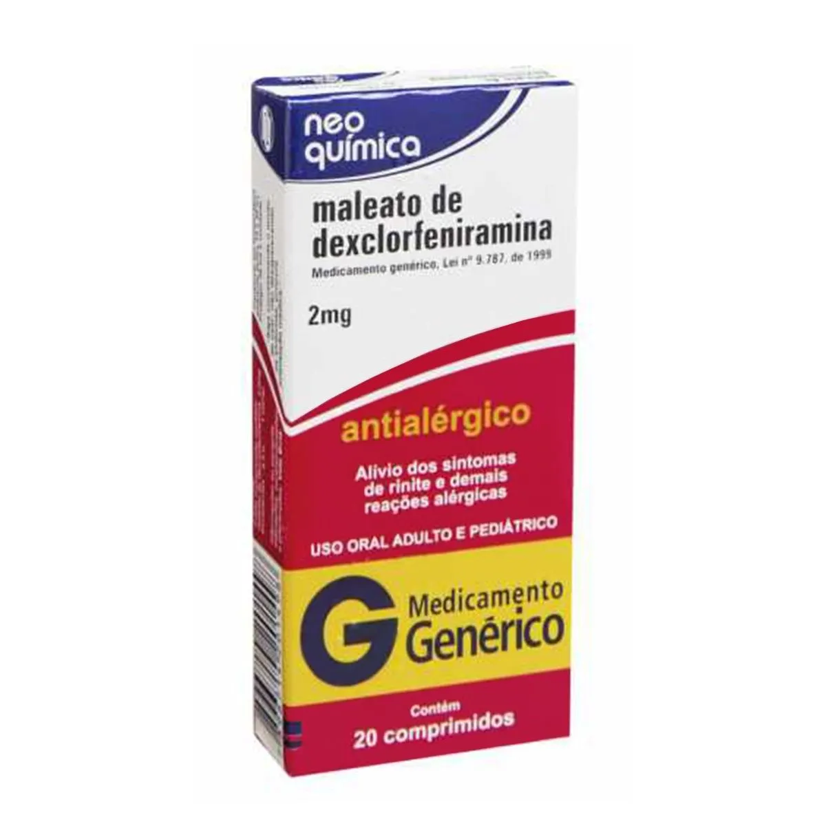 Maleato De Dexclorfeniramina 2mg Com 20 Comprimidos Genérico Neo Química