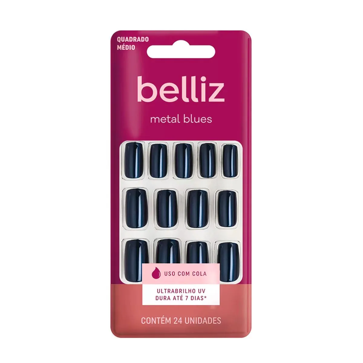 Unhas Postiças Autoadesivas Belliz 24 Unidades Metal Blues