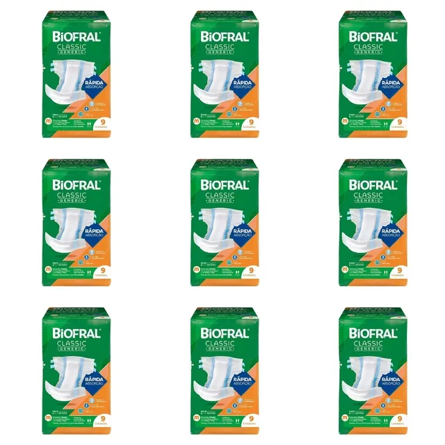 Kit 9 Fraldas Adulto Biofral Classic M c/9 Unidades cada