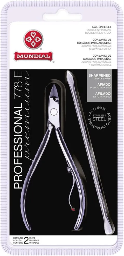Mundial Alicate Cutícula Aço Inox Professional + Espatula 778