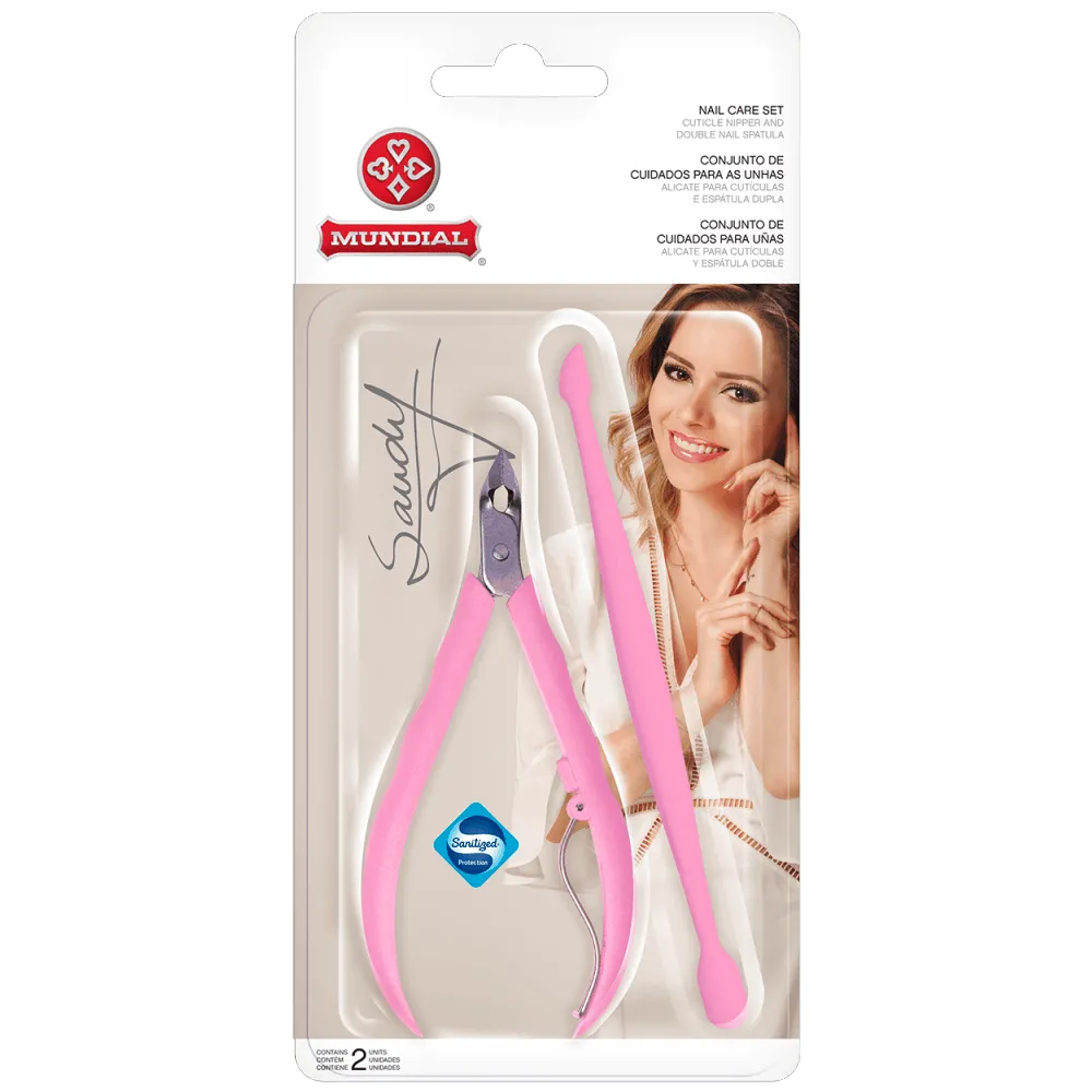 Mundial Alicate Cutícula Plástico Sandy Rosa + Espátula 756
