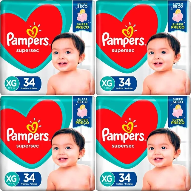 Kit 4 Fraldas Pampers Super Sec Xg Com 34 Unidades cada