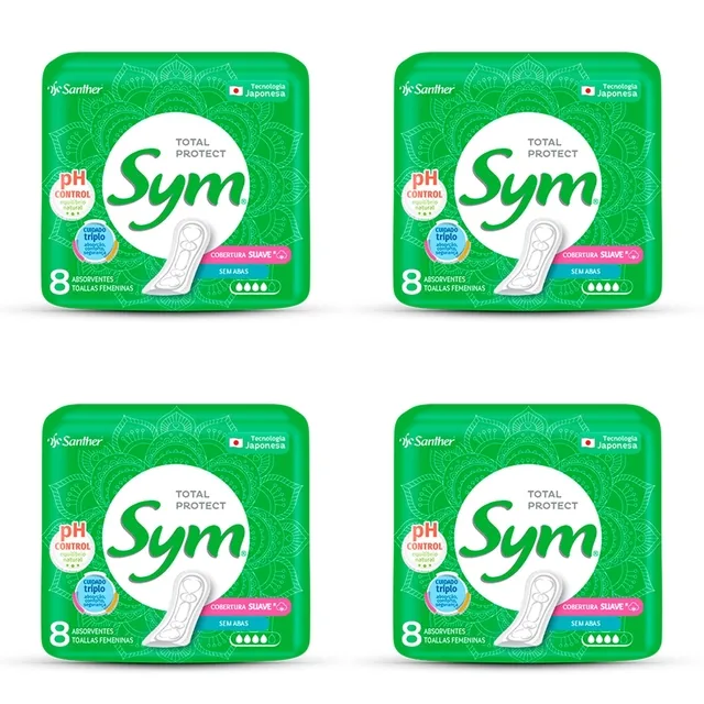 Kit c/4 Absorventes Sym Suave Sem Abas c/8 Unidades cada