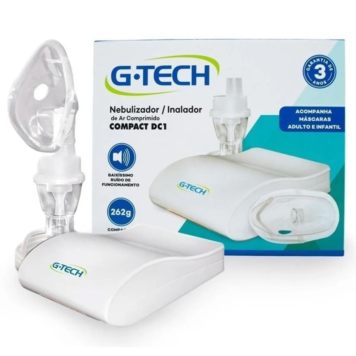 Nebulizador e Inalador de Ar Comprimido Compact DC1 G-Tech Ref: NEBCOMDC1