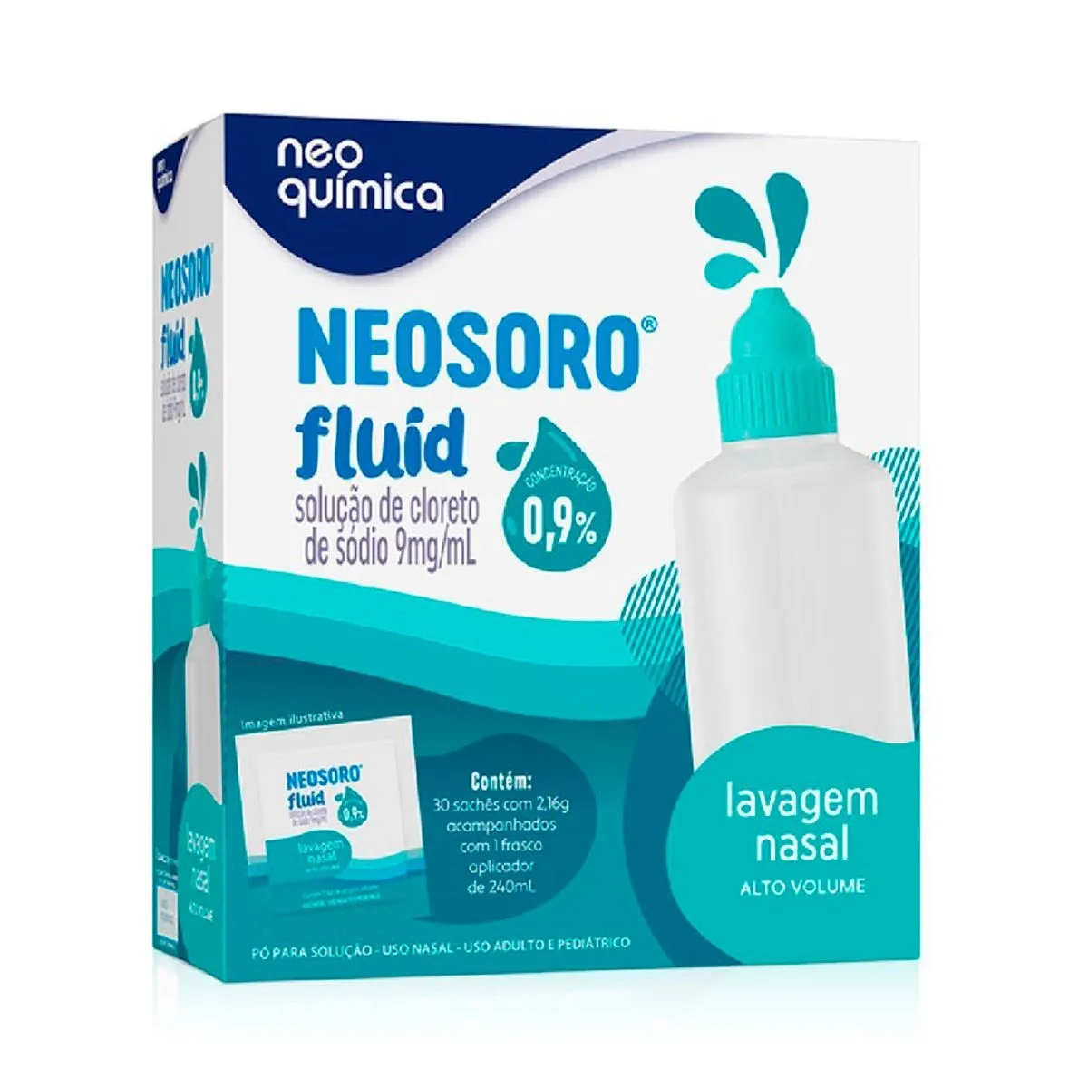 Neosoro Fluid 0,9% Alto Volume Com 30 Sachês de 2,16g Cada E 1 Frasco 240ml Neo Química